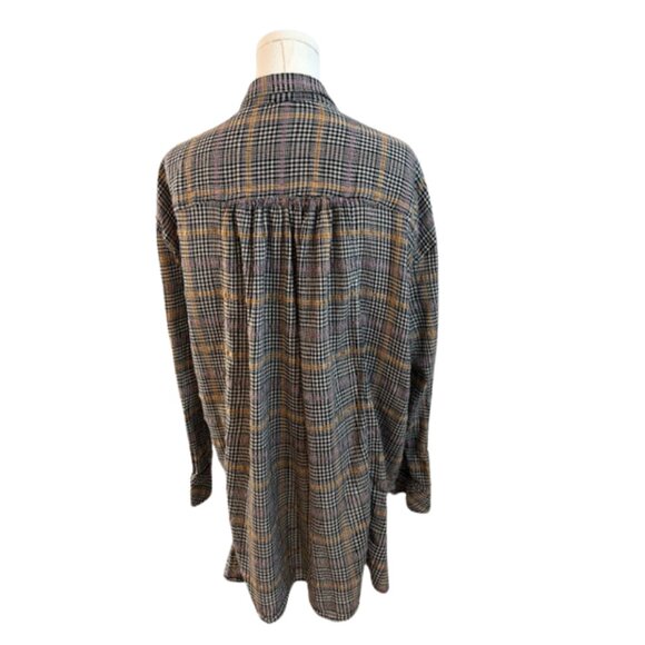 Free People Women’s Oversized Plaid Button-Down Boho Chic Top Size Large - Picture 2 of 5